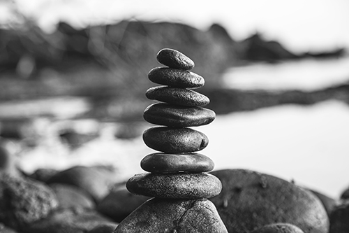 Stones stacked in a pyramid
